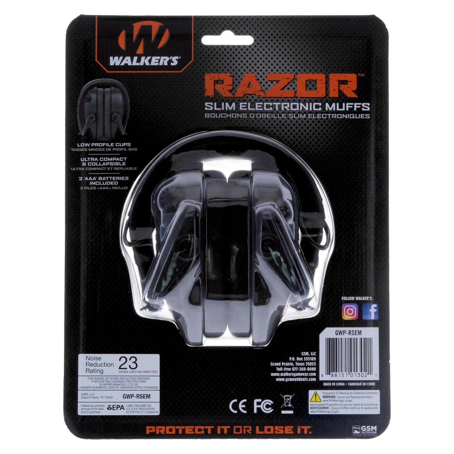 Walker's Game Ear Razor Slim Electronic Muff, Black, Black - Image 3