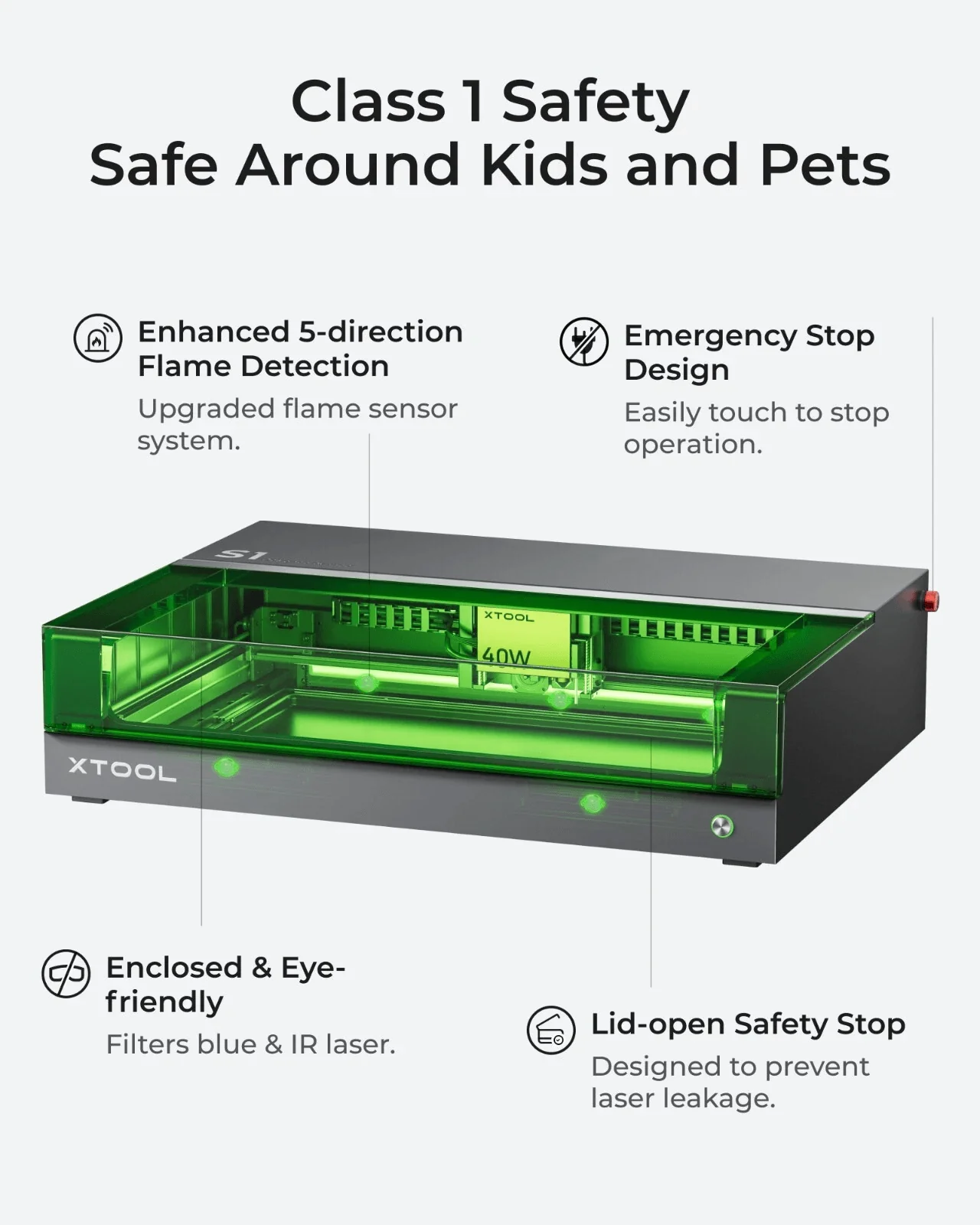 xTool S1 40W Laser Engraver Enclosed Diode Laser Engraving Cutter, Dark Green - Certified Refurbished - Image 3