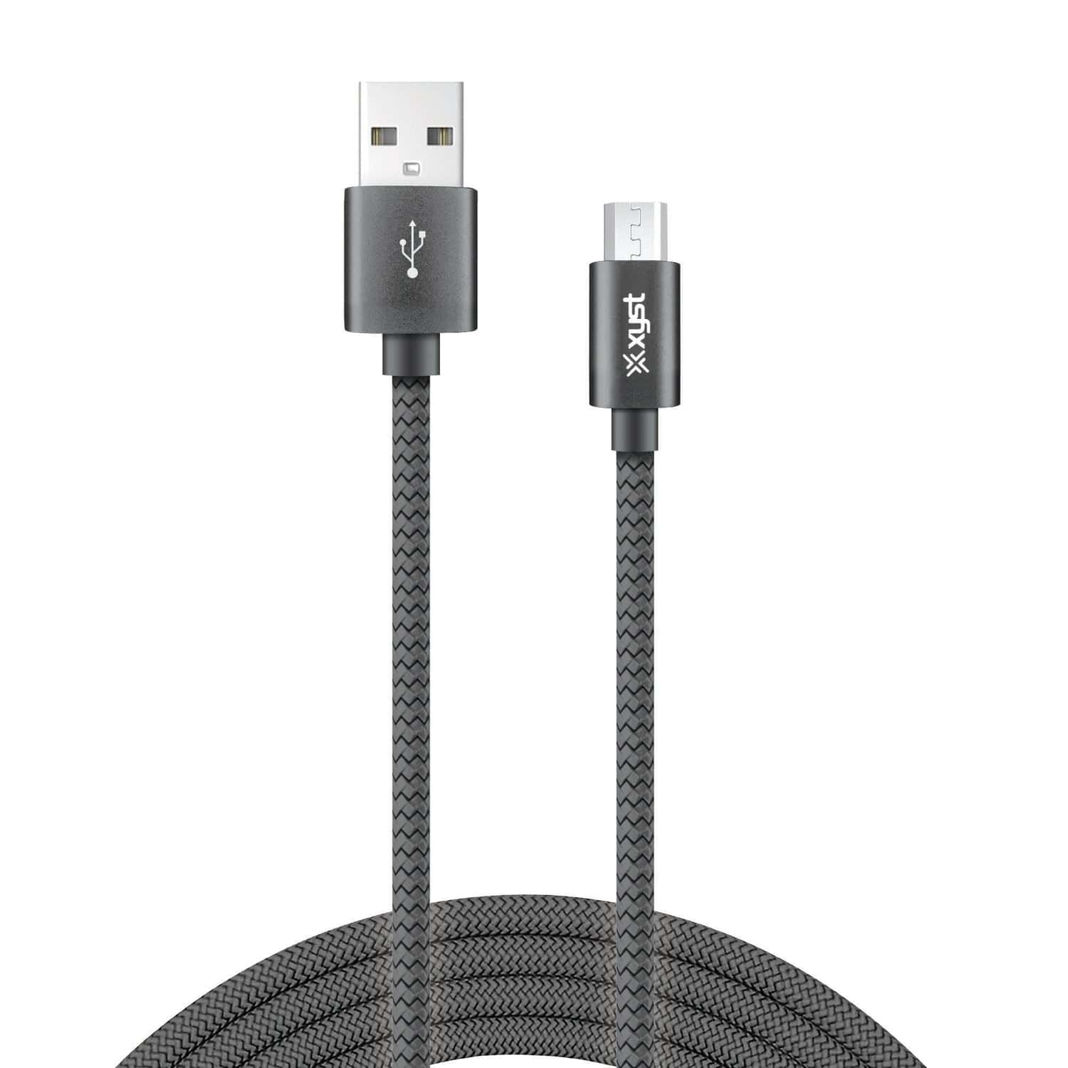 XYST Charge and Sync USB to Micro USB Braided Cable, 10 Ft., Black
