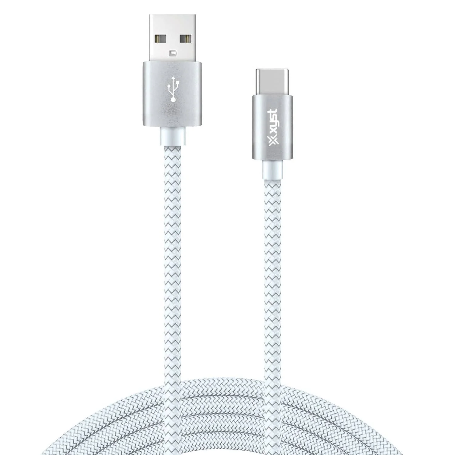 XYST Charge and Sync USB to USB-C Braided Cable, 10 Ft., White