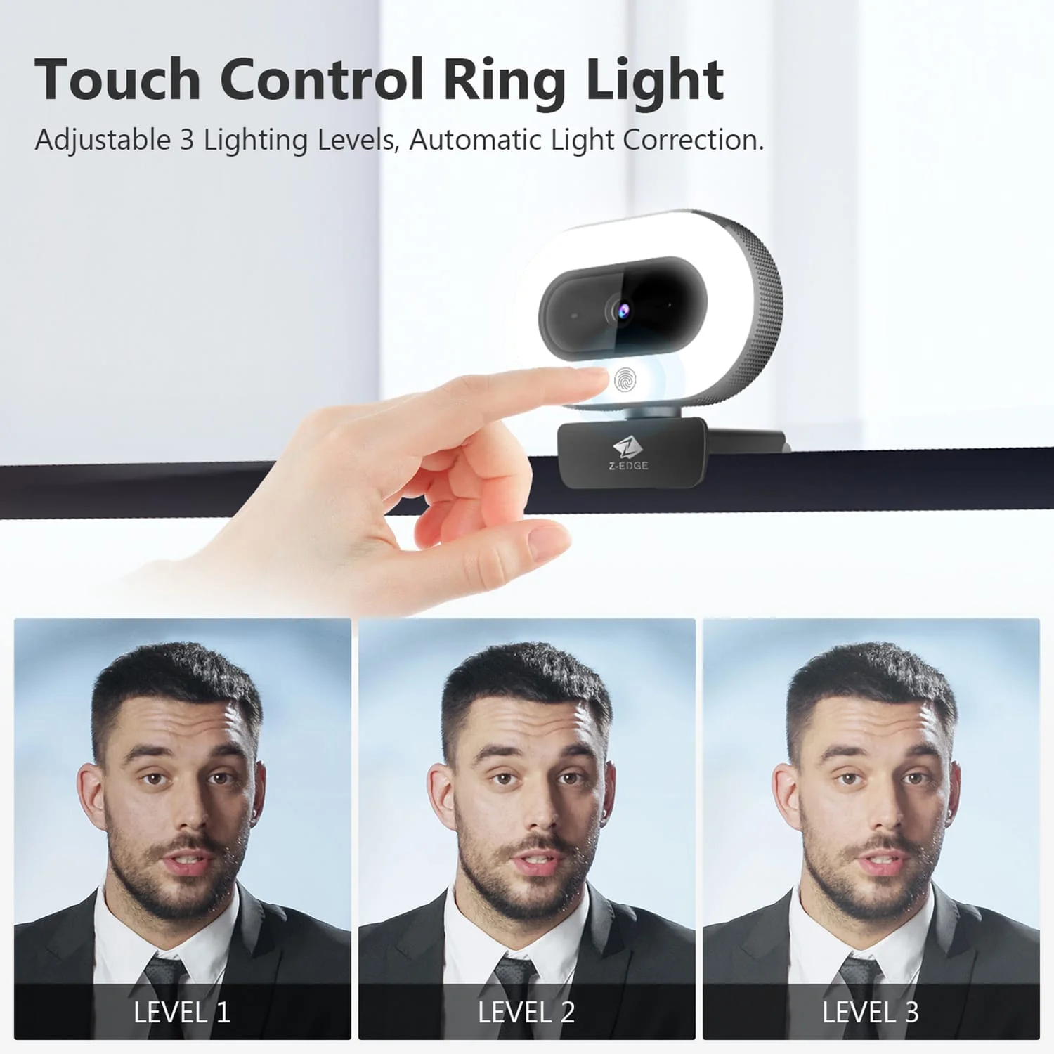 Z-Edge QHD 2K 5.0-MP Auto-Focus Webcam and Ring Light with Stereo Sound and Noise-Reduction Microphone, ZW560S - Image 2