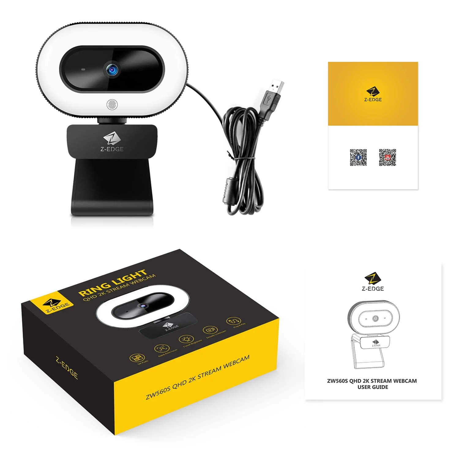 Z-Edge QHD 2K 5.0-MP Auto-Focus Webcam and Ring Light with Stereo Sound and Noise-Reduction Microphone, ZW560S - Image 4