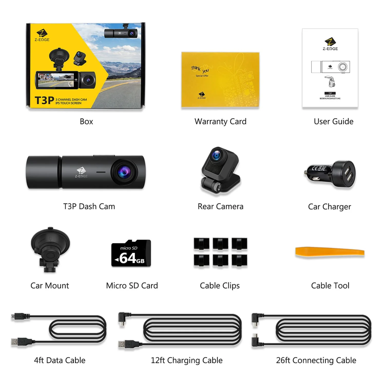 Z-Edge T3P Triple Car Cameras for 4K Front, and 1080p Inside and Rear, 3-Channel Touch-Screen Dash Camera with Wi-Fi and GPS - Image 3