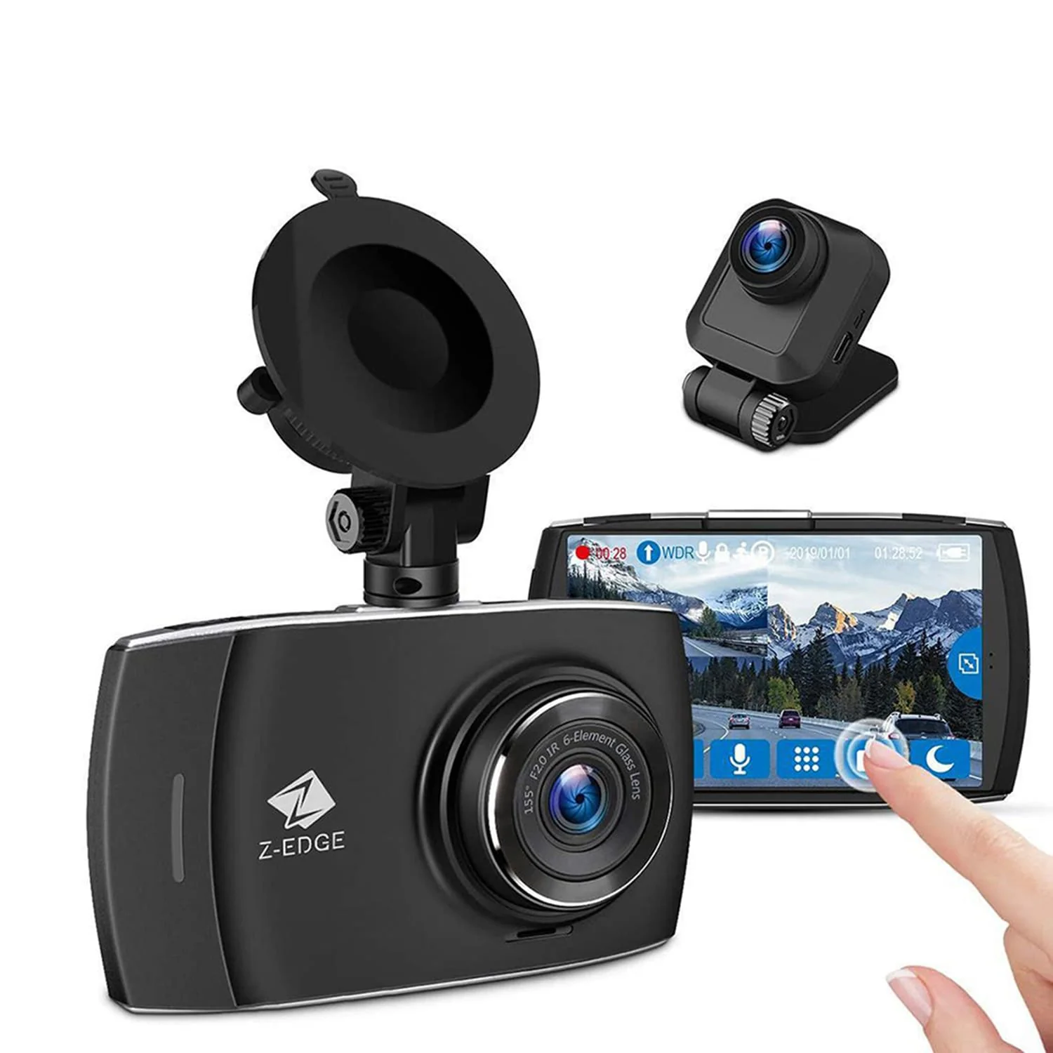 Z-Edge T4 Front and Rear 1080p Dash Camera with 4-In. Touch-Screen, Night Vision, and microSD Card - Image 2