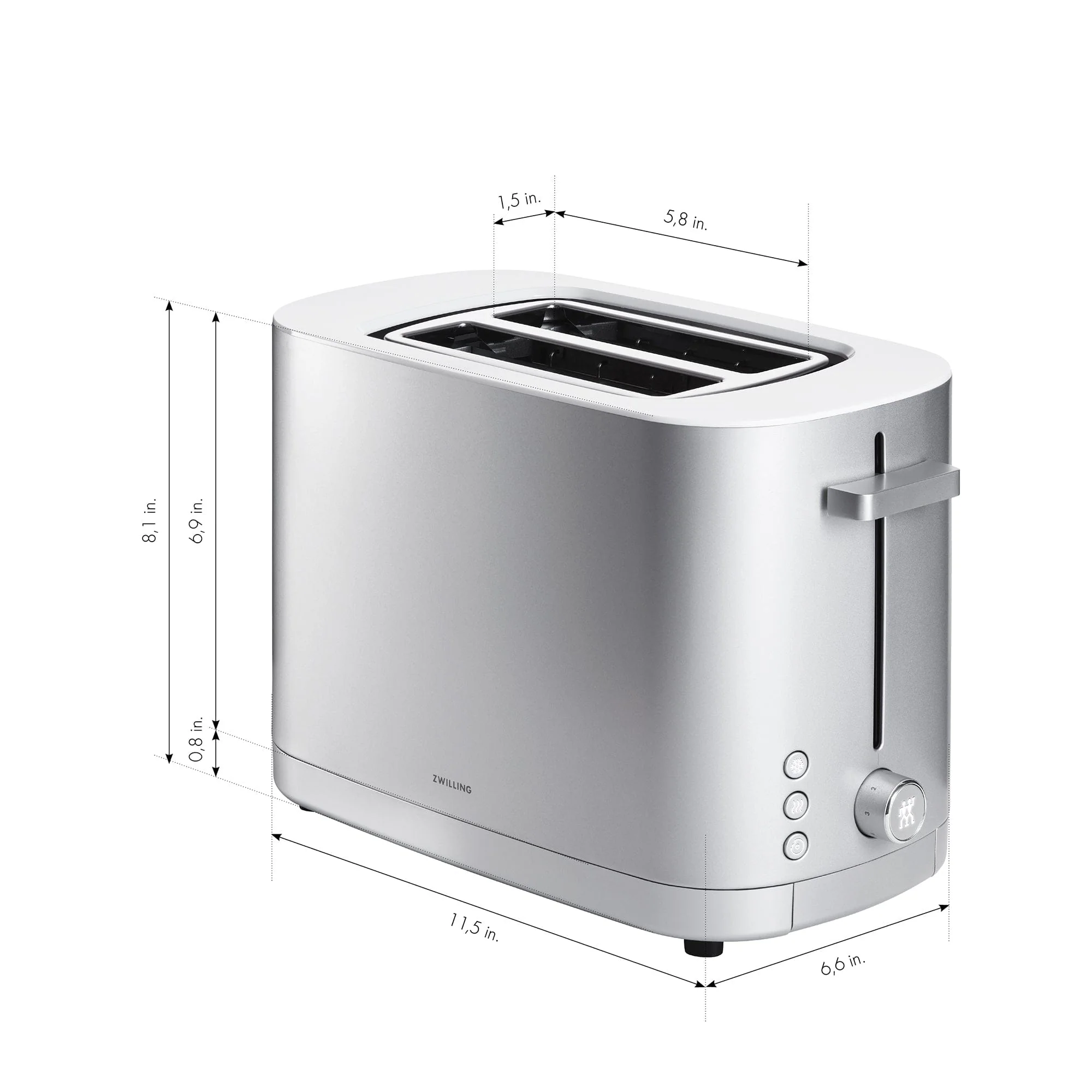 Zwilling Enfinigy, 2-Slice Toaster, Extra Wide 1.5" Slots for Bagels and Toast, Silver - Image 3
