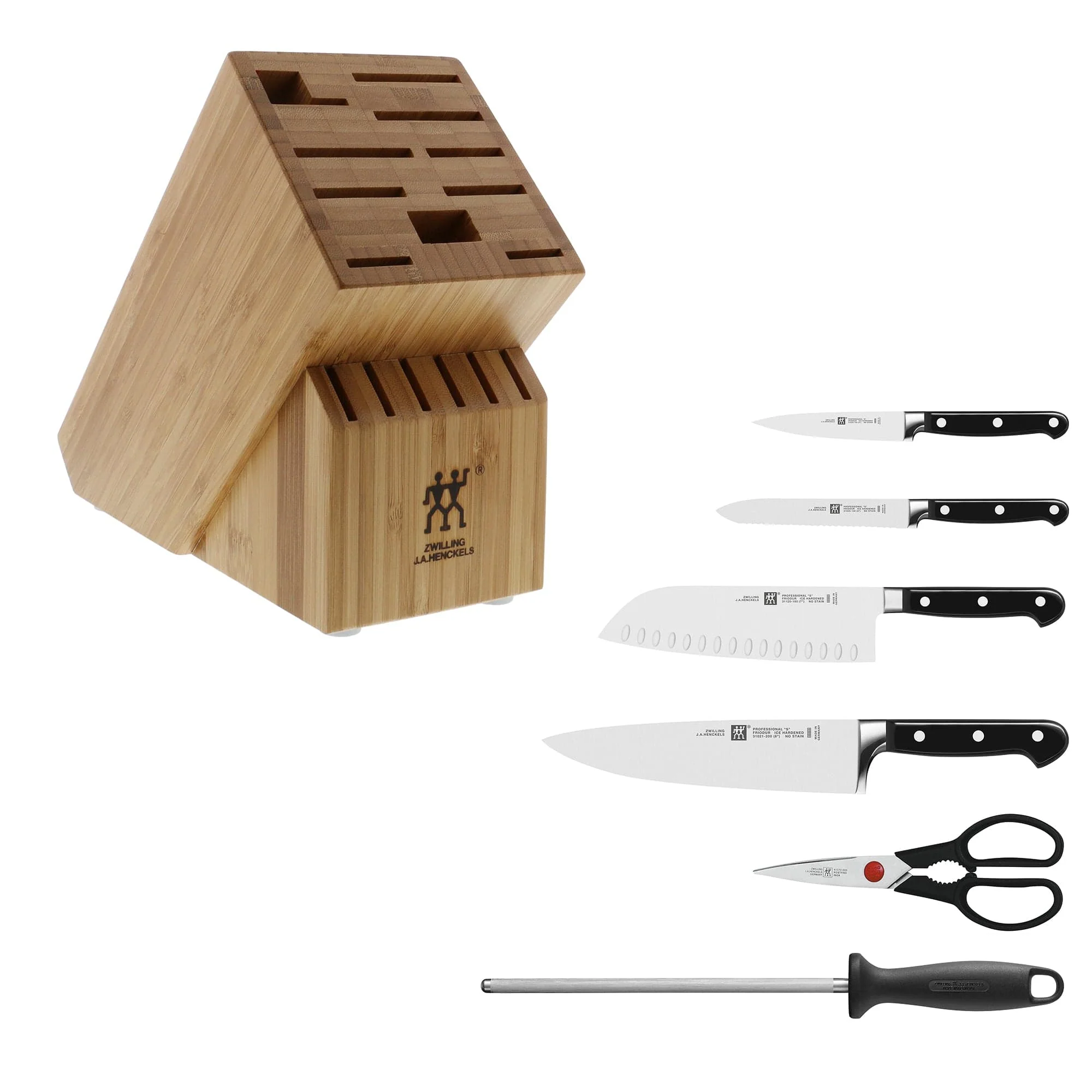 Zwilling Professional S Knife Set with Block, Chefs Knife, Serrated Utility Knife, 7 Piece, Bamboo - Image 3