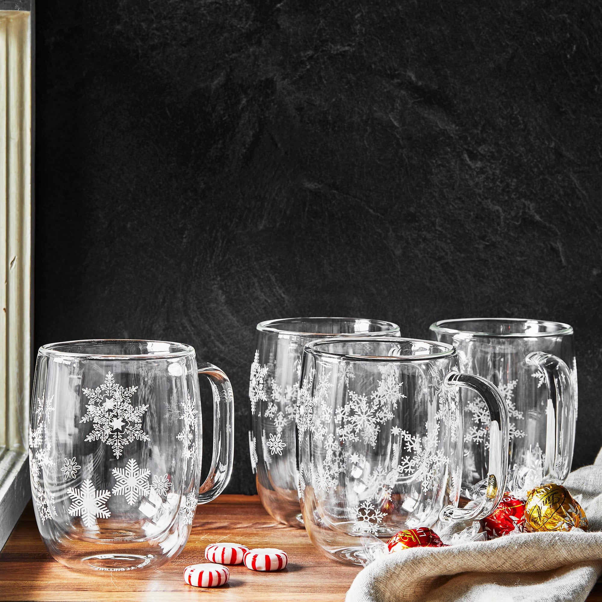 Zwilling Sorrento Double Wall Glass Snowflake Coffee Mugs, Set of 4, 12oz. Each - Image 4